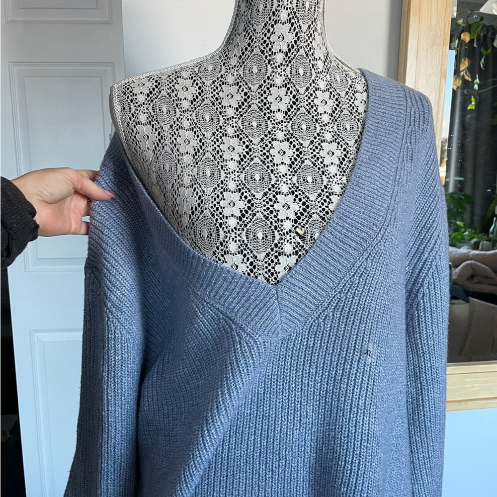 NWT Plus Size Deep V Knit Sweater. XL. Light Blue - Picture 2 of 7